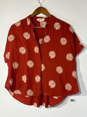 Madewell Rust orange  Daisy-Print Short-Sleeve Button Down Shirt Size M